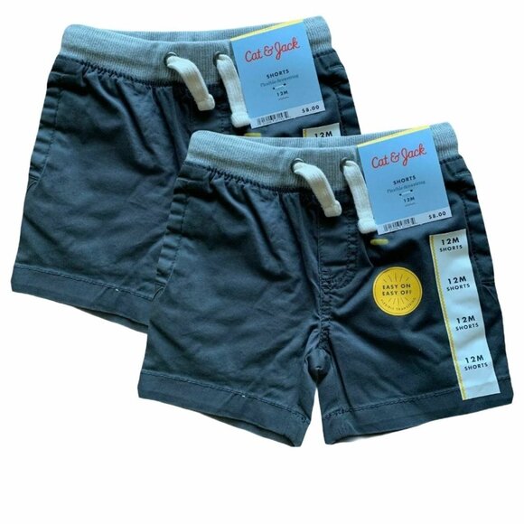 2 Boys Chino Shorts Toddler Baby 12M Charcoal Black New With Tags Cat & Jack - Picture 1 of 3